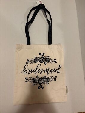 NWT Bridesmaid Canvas Tote Bag in Cream with Black Print 13” x 14” w/ 12” drop